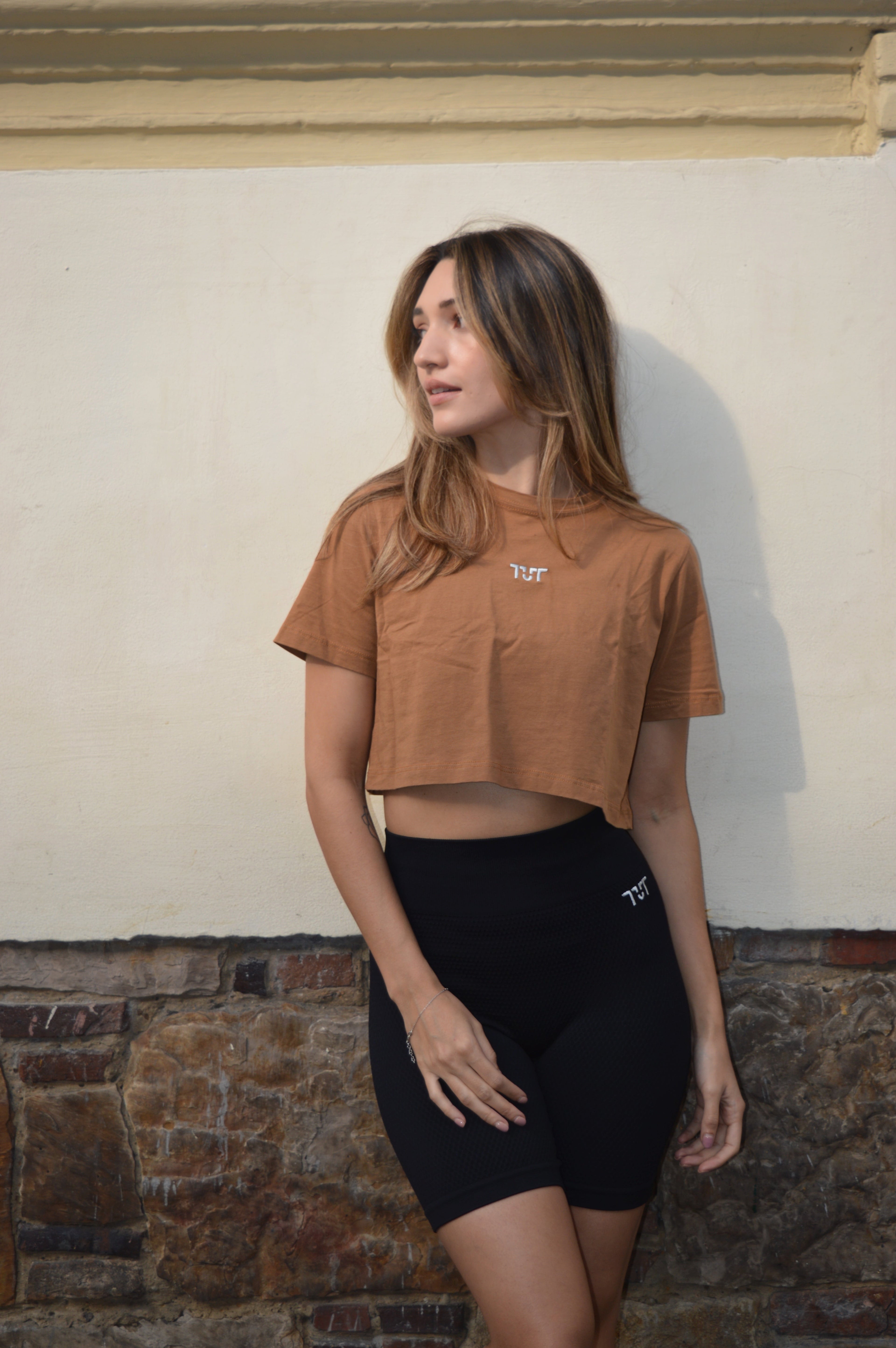 Oversized Cropped T-shirt Cocoa