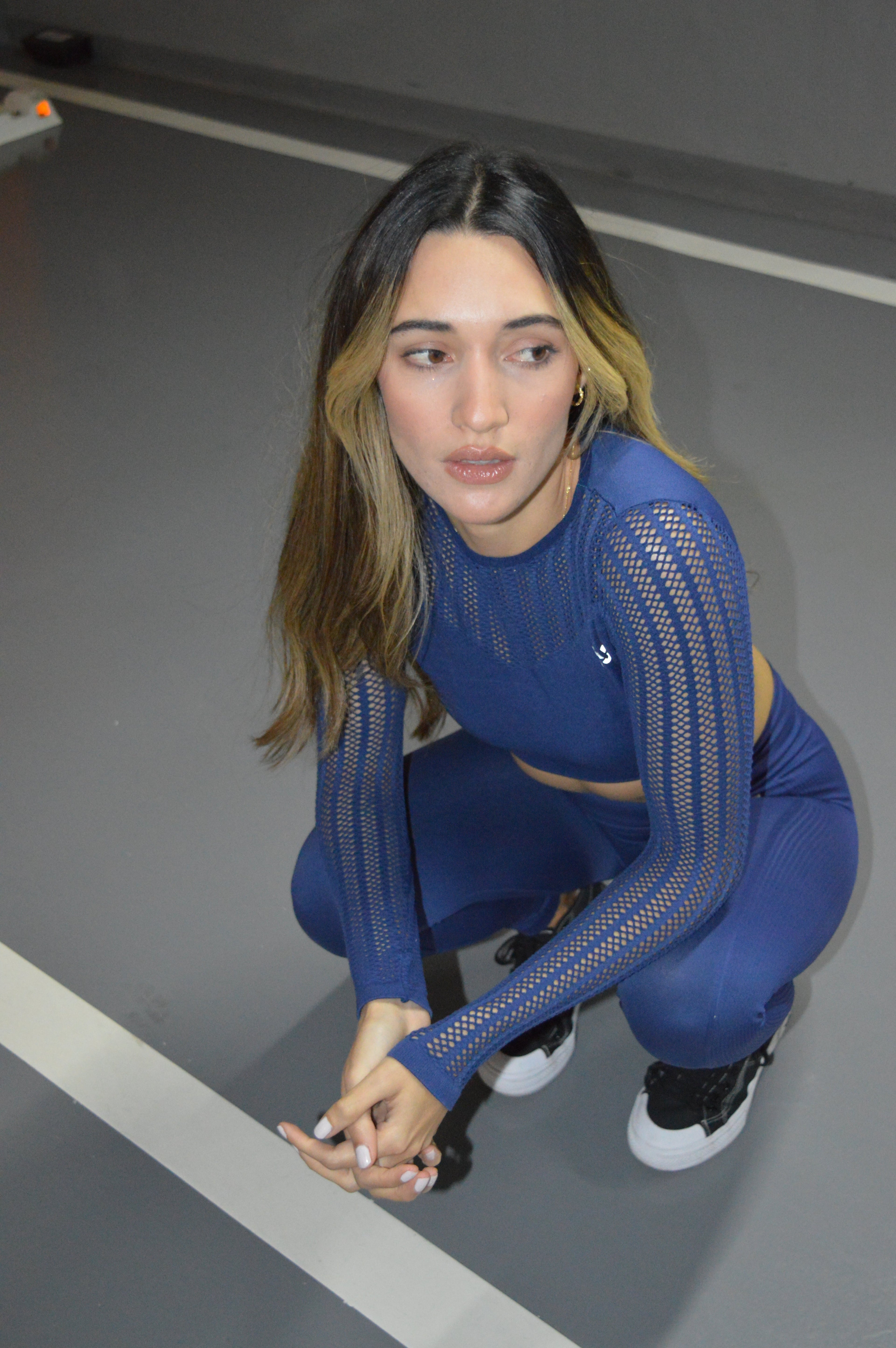 Long Sleeve Fancy Crop Top Blue