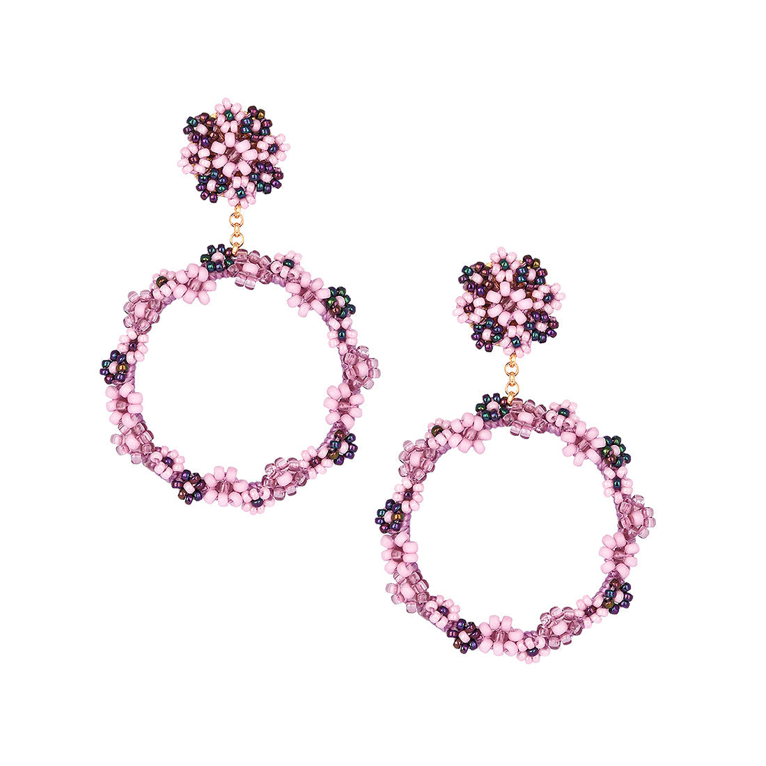 Aretes de aros chapados en oro con flores en Miyuki