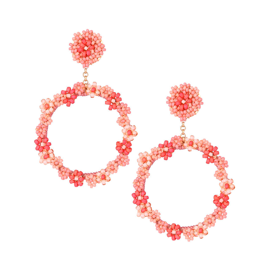 Aretes de aros chapados en oro con flores en Miyuki