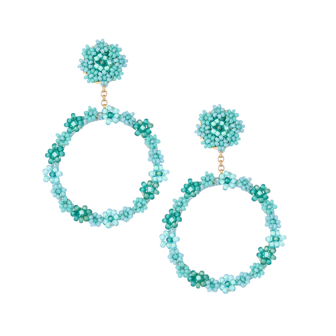 Aretes de aros chapados en oro con flores en Miyuki