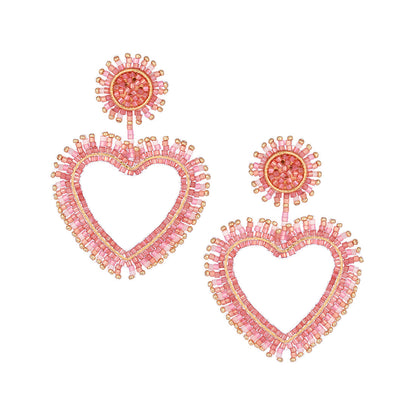 Aretes de corazones chapados en oro con flecos bordados en Miyuki