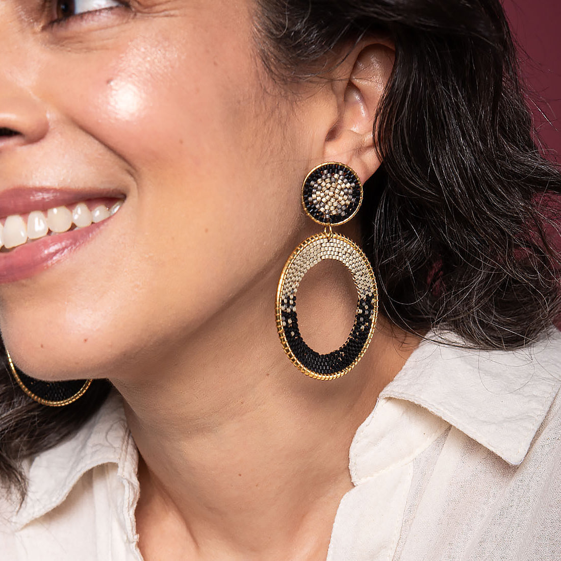 Aretes pequeños Ellipse Blanco y negro