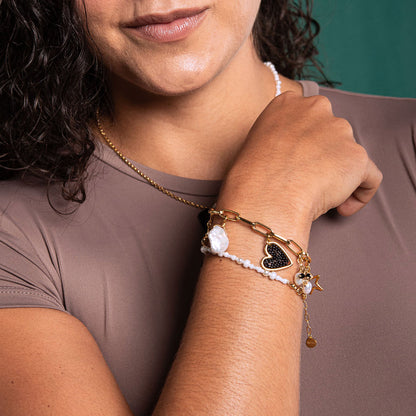 Brazalete Charmy Dorado/Blanco/Negro