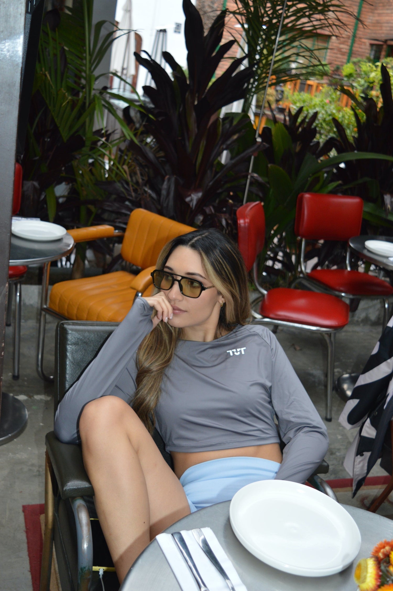 Long-sleeve Dry-fit Crop Top Grey