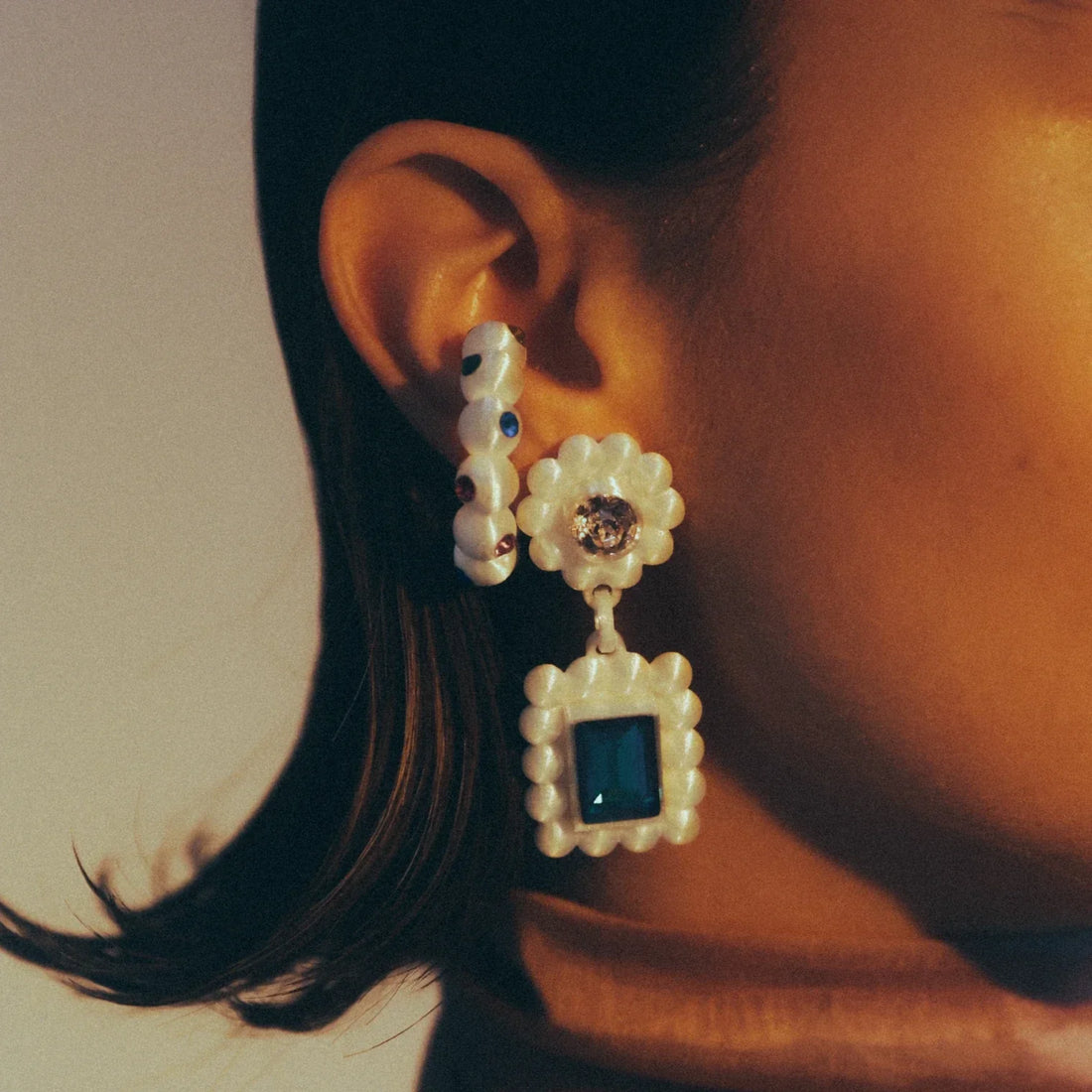 CRYSTAL ROYALTY EARRINGS - DOUBLE RECTANGULAR
