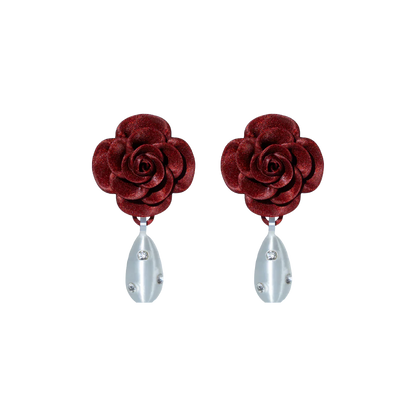 ARETES DE ROSAS CON DIJE DE PERLA
