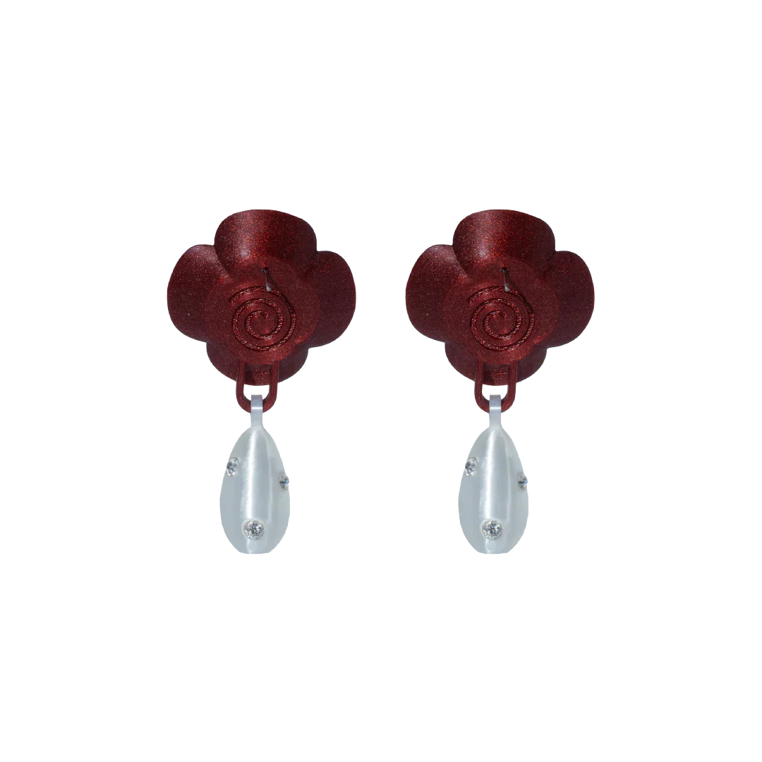 ARETES DE ROSAS CON DIJE DE PERLA