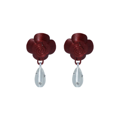 ARETES DE ROSAS CON DIJE DE PERLA