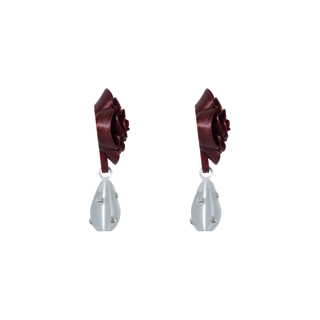 ARETES DE ROSAS CON DIJE DE PERLA