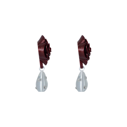 ARETES DE ROSAS CON DIJE DE PERLA
