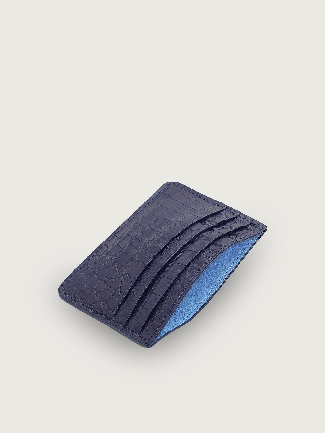 TARJETERO SLIM COCODRILO GENUINO - AZUL NAVY