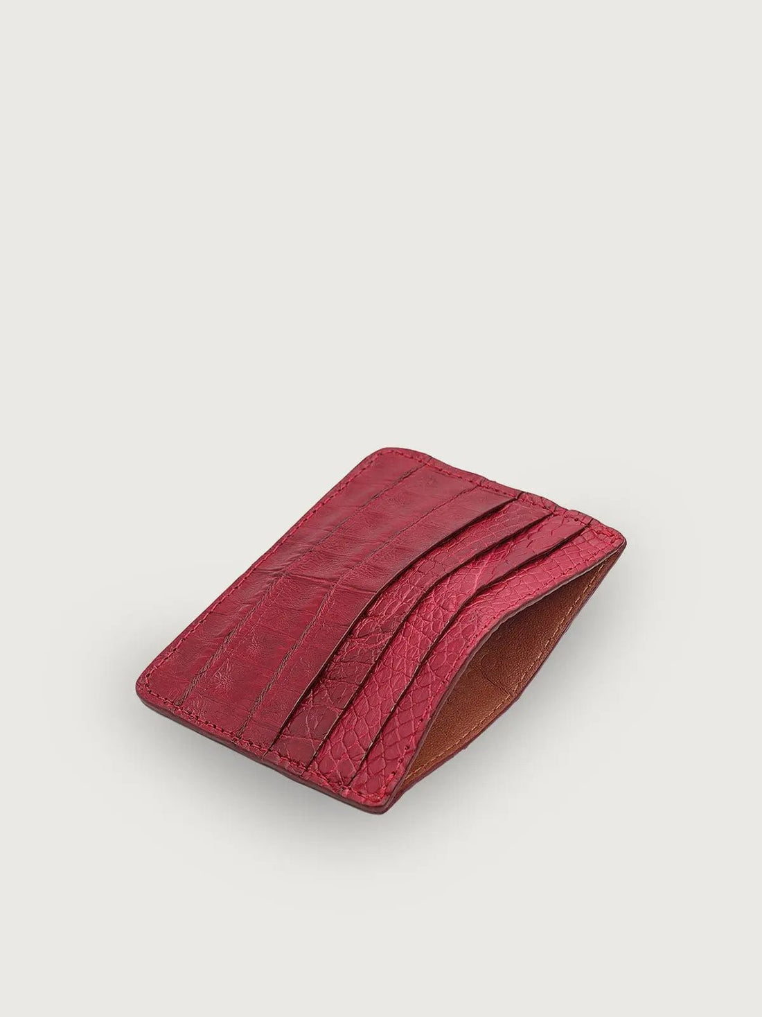 TARJETERO SLIM COCODRILO GENUINO - ROJO OSCURO